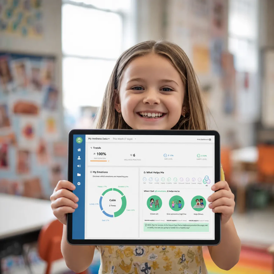 Student using the 1-2-3 Wellness app on a tablet